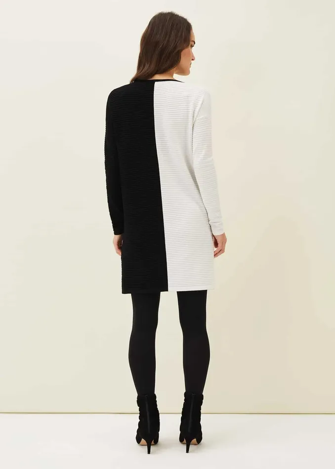 Women Phase Eight Knitwear Sherrie Ribbed Colourblock Knit Tunic Dress Blackivory