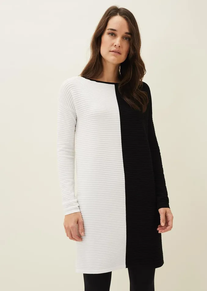 Women Phase Eight Knitwear Sherrie Ribbed Colourblock Knit Tunic Dress Blackivory
