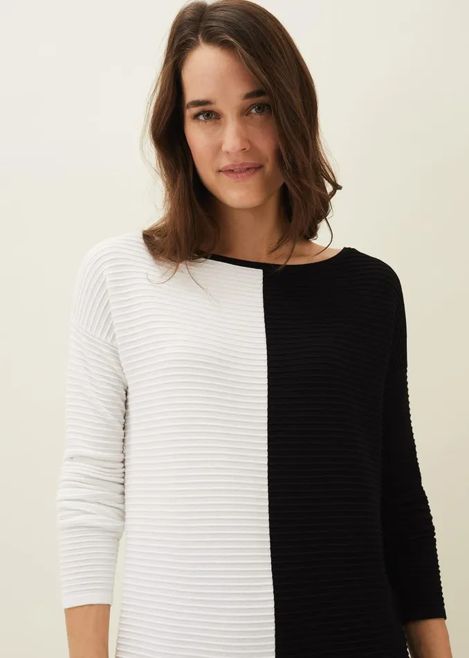 Women Phase Eight Knitwear Sherrie Ribbed Colourblock Knit Tunic Dress Blackivory