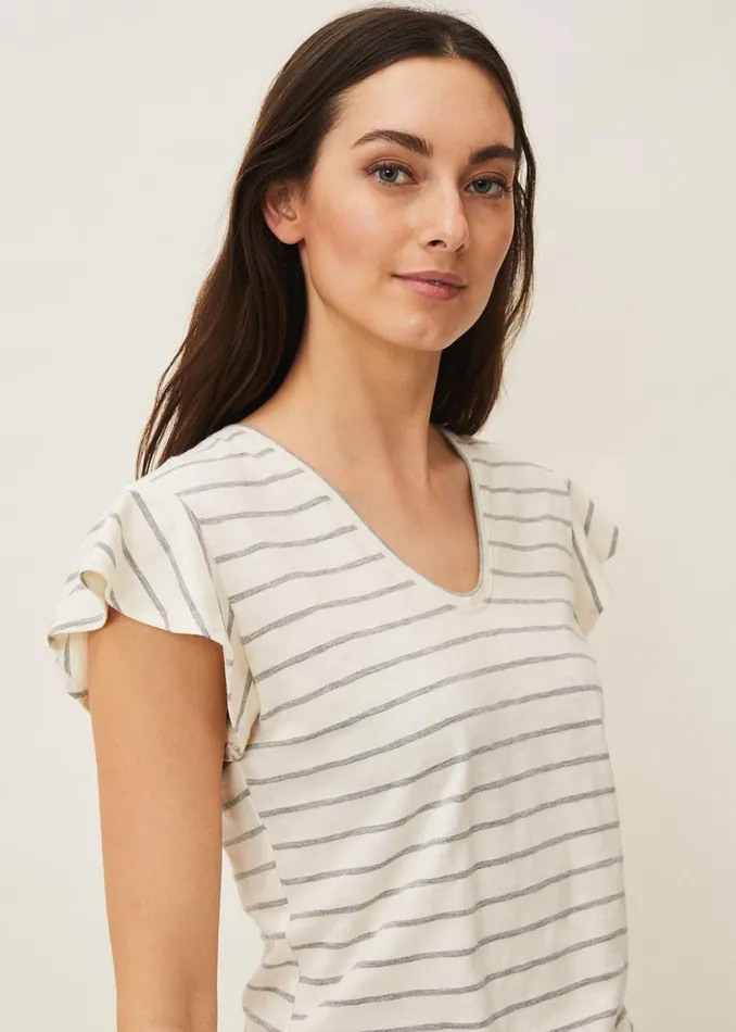 Women Phase Eight Knitwear Sido Stripe Frill Sleeve Top Ivory