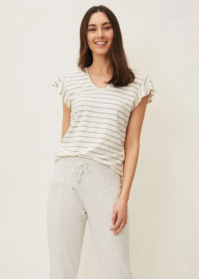 Women Phase Eight Knitwear Sido Stripe Frill Sleeve Top Ivory