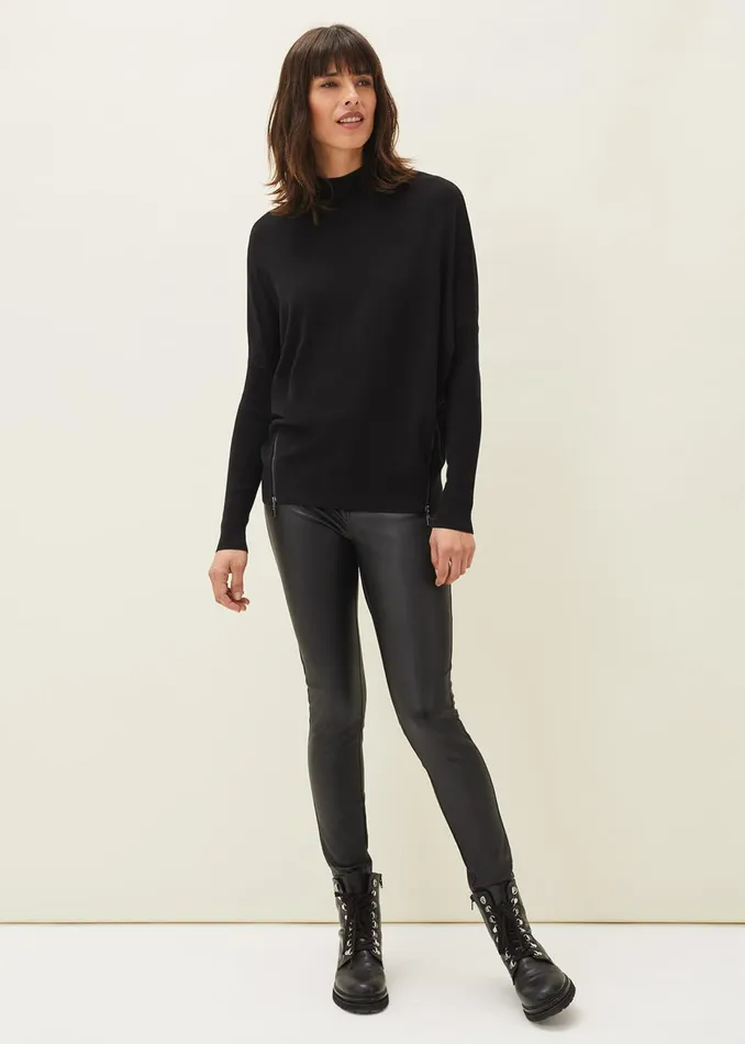 Women Phase Eight Knitwear Skylar Roll Neck Zip Hem Jumper Black