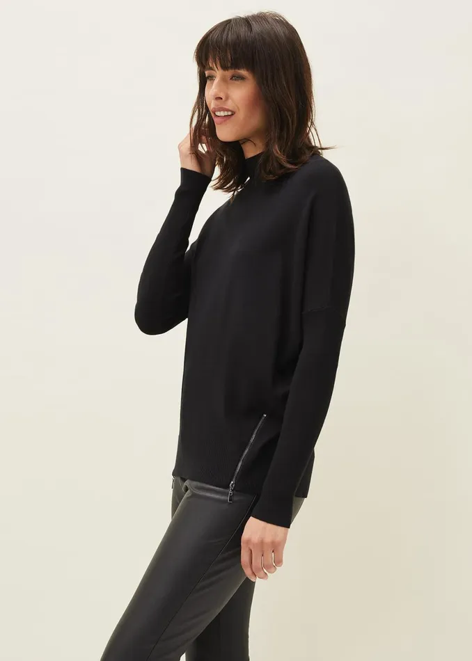 Women Phase Eight Knitwear Skylar Roll Neck Zip Hem Jumper Black