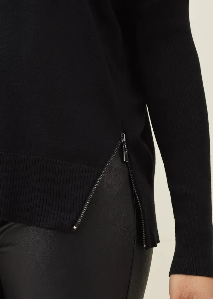 Women Phase Eight Knitwear Skylar Roll Neck Zip Hem Jumper Black