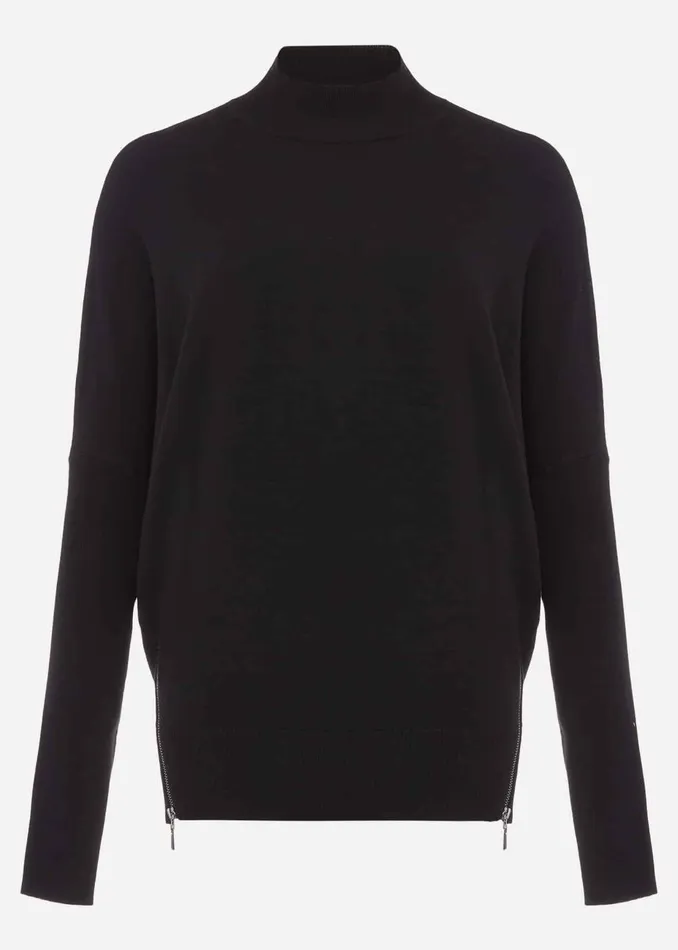 Women Phase Eight Knitwear Skylar Roll Neck Zip Hem Jumper Black