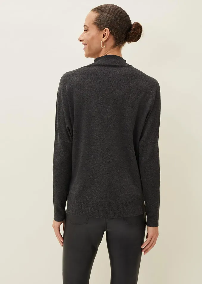 Women Phase Eight Knitwear Skylar Roll Neck Zip Hem Jumper Charcoal