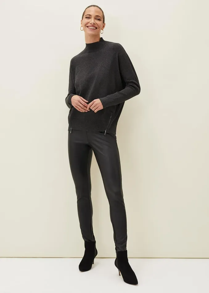 Women Phase Eight Knitwear Skylar Roll Neck Zip Hem Jumper Charcoal