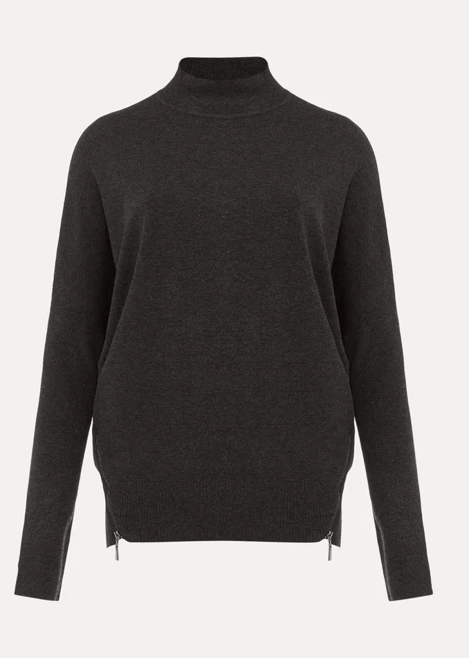 Women Phase Eight Knitwear Skylar Roll Neck Zip Hem Jumper Charcoal