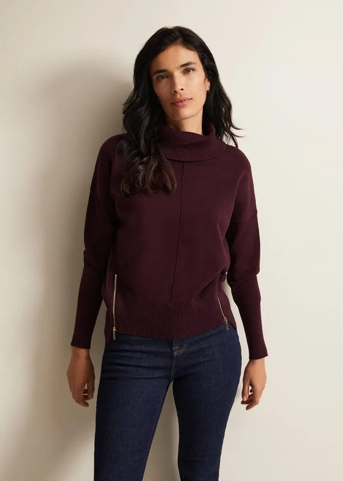 Women Phase Eight Knitwear Steph Chunky Cowl Knit Jumper Wine