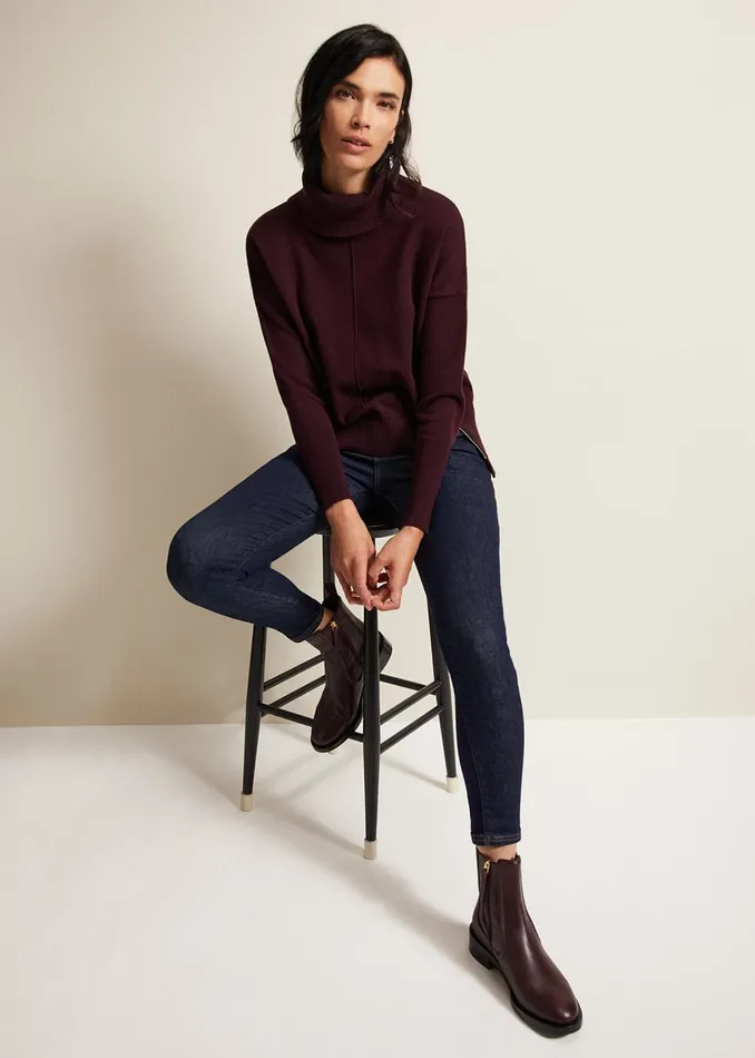 Women Phase Eight Knitwear Steph Chunky Cowl Knit Jumper Wine