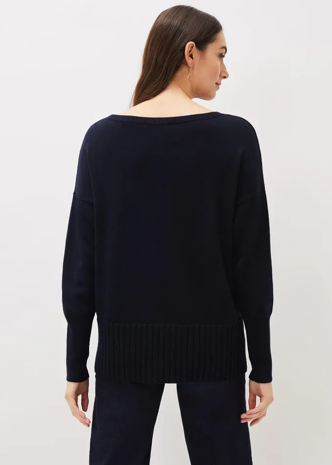 Women Phase Eight Knitwear Steph Zip Detail Wool Blend Jumper Navy