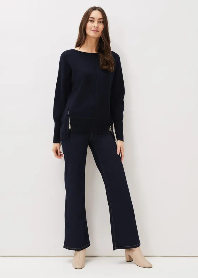 Women Phase Eight Knitwear Steph Zip Detail Wool Blend Jumper Navy