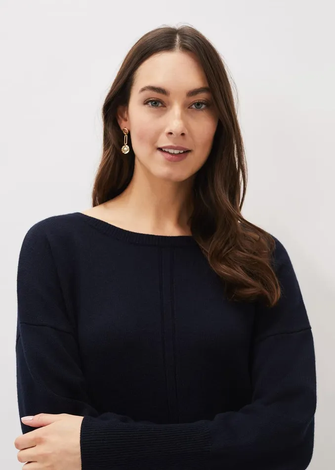 Women Phase Eight Knitwear Steph Zip Detail Wool Blend Jumper Navy