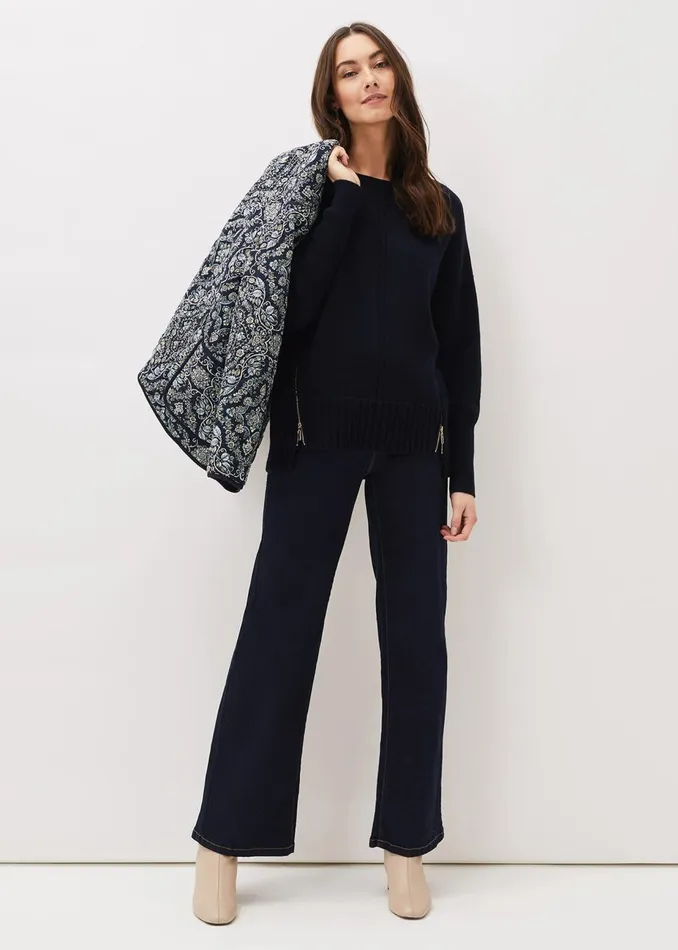 Women Phase Eight Knitwear Steph Zip Detail Wool Blend Jumper Navy