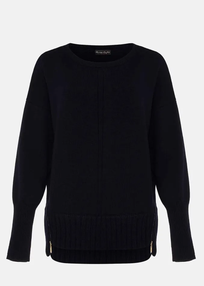 Women Phase Eight Knitwear Steph Zip Detail Wool Blend Jumper Navy