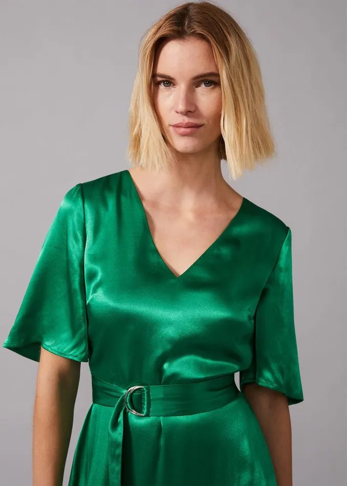 Women Phase Eight Knitwear Vivola Satin Dress Emerald