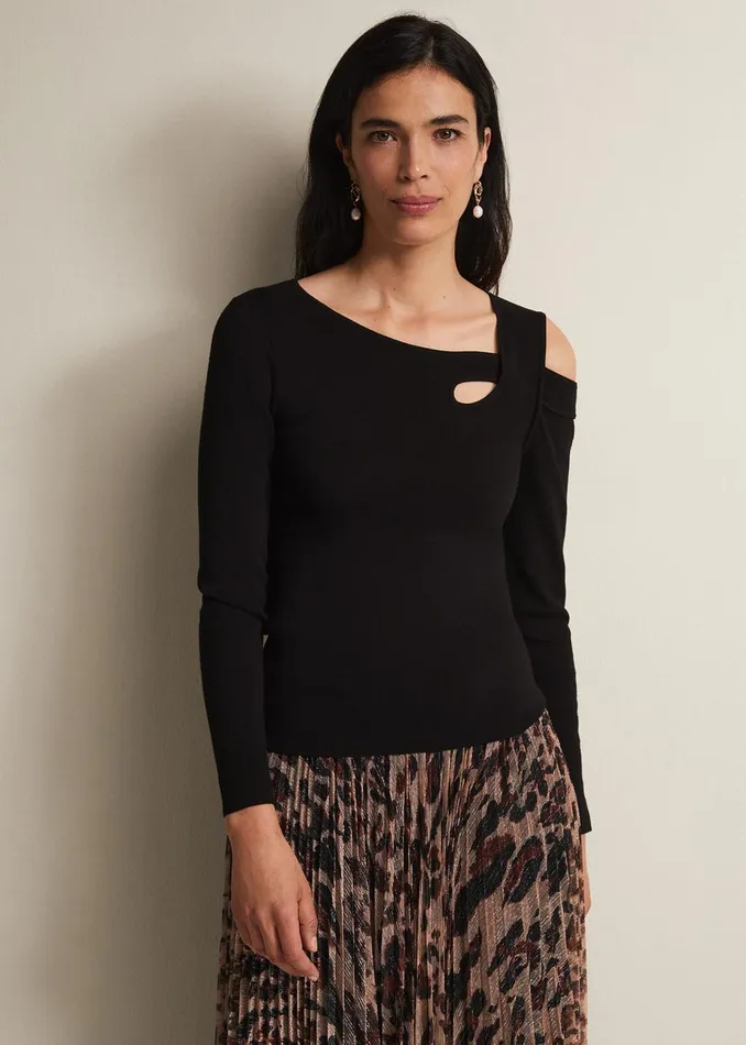 Women Phase Eight Knitwear Wren Black Cut Out Knitted Top Black