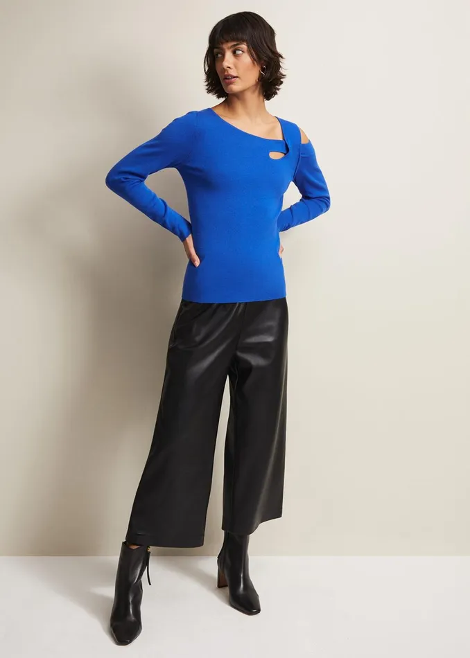 Women Phase Eight Knitwear Wren Blue Cut Out Knitted Top Blue
