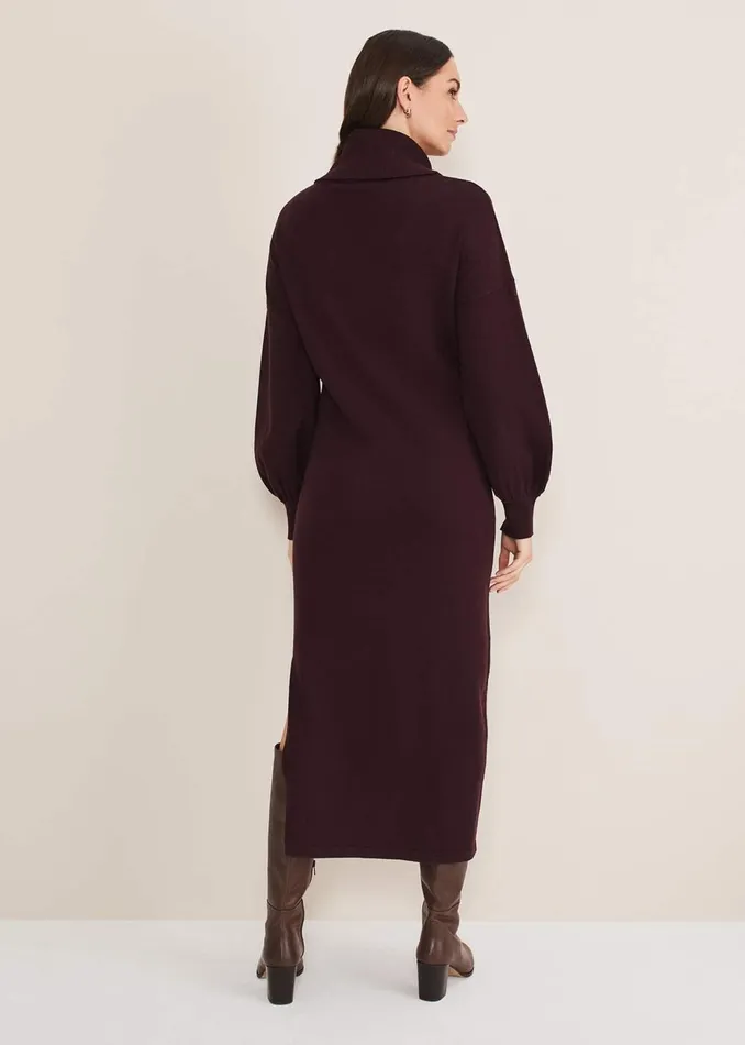 Women Phase Eight Maxi Dresses Aileen Maxi Roll Neck Knit Dress Burgundy