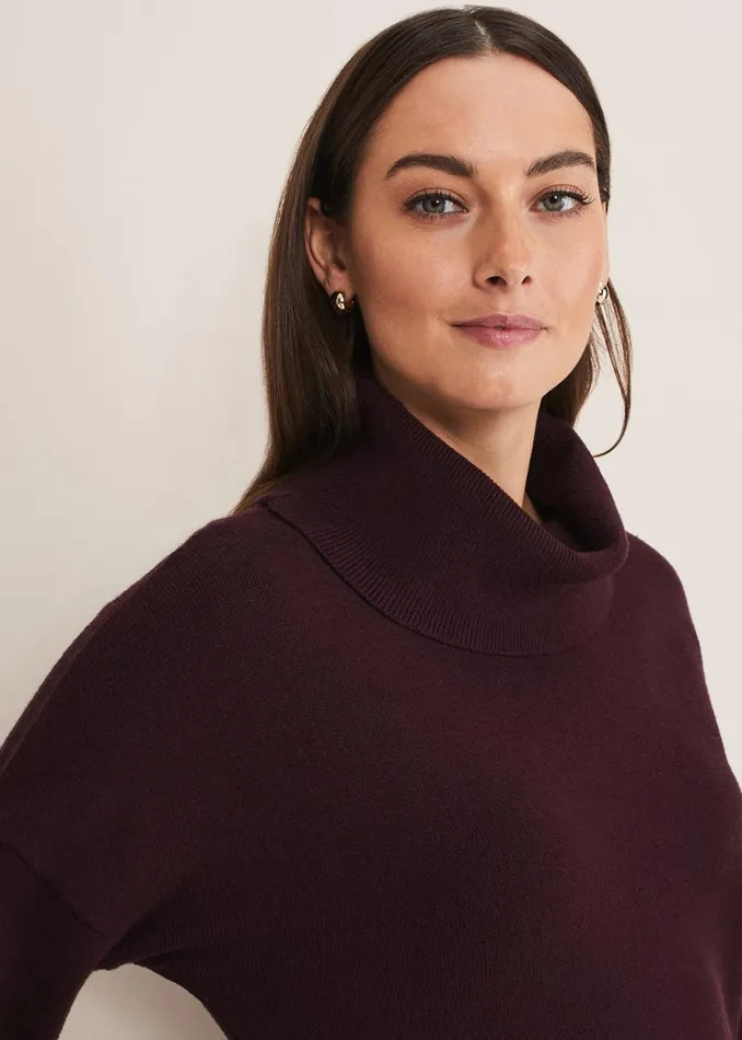Women Phase Eight Maxi Dresses Aileen Maxi Roll Neck Knit Dress Burgundy