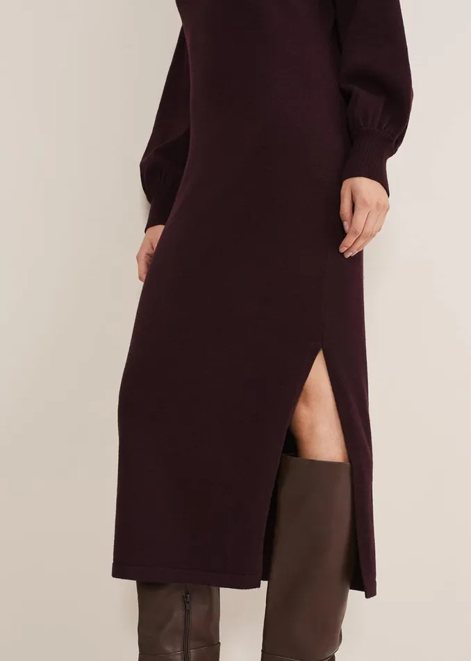 Women Phase Eight Maxi Dresses Aileen Maxi Roll Neck Knit Dress Burgundy