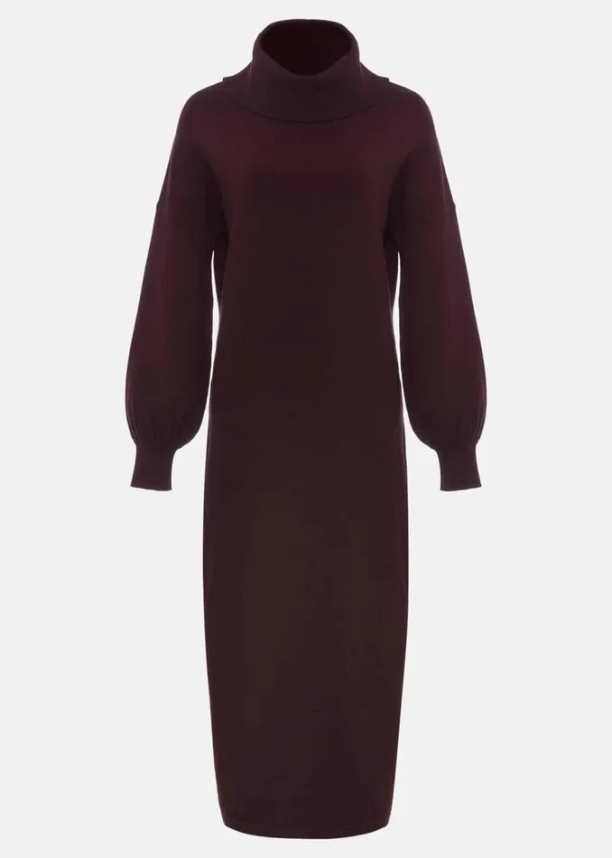 Women Phase Eight Maxi Dresses Aileen Maxi Roll Neck Knit Dress Burgundy