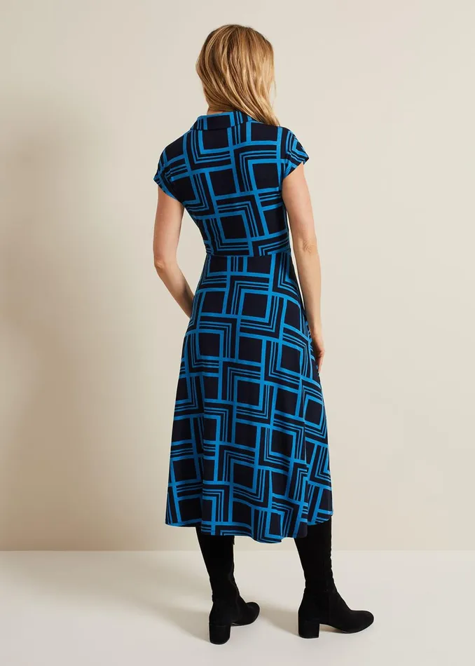 Women Phase Eight Maxi Dresses April Short Sleeve Geo Dress Blue