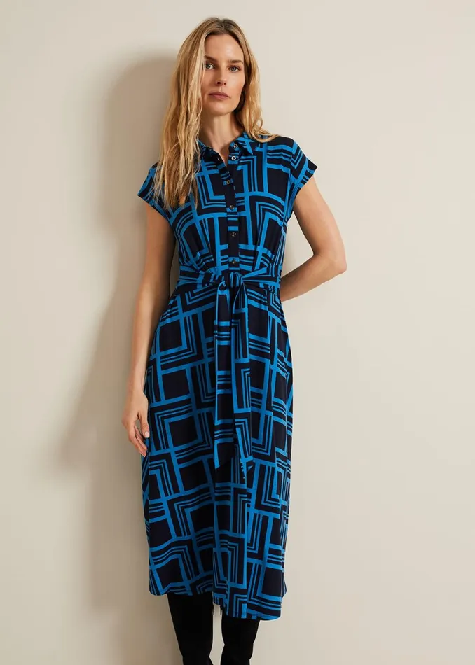 Women Phase Eight Maxi Dresses April Short Sleeve Geo Dress Blue