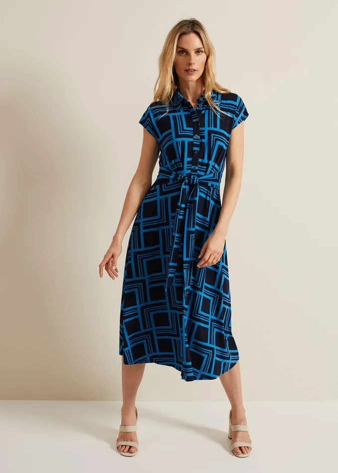 Women Phase Eight Maxi Dresses April Short Sleeve Geo Dress Blue