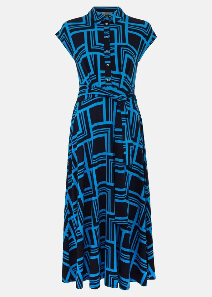 Women Phase Eight Maxi Dresses April Short Sleeve Geo Dress Blue