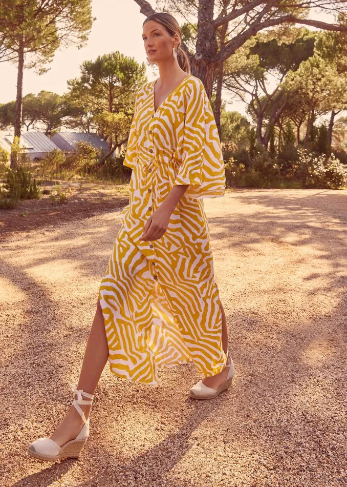 Women Phase Eight Maxi Dresses Dena Linen Zebra Print Maxi Dress Yellowwhite