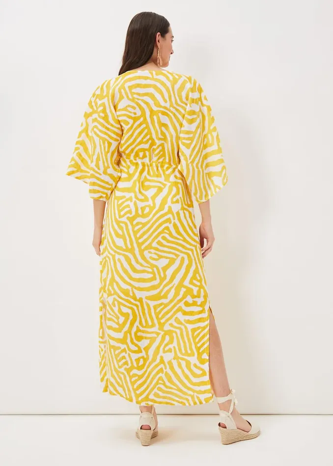 Women Phase Eight Maxi Dresses Dena Linen Zebra Print Maxi Dress Yellowwhite
