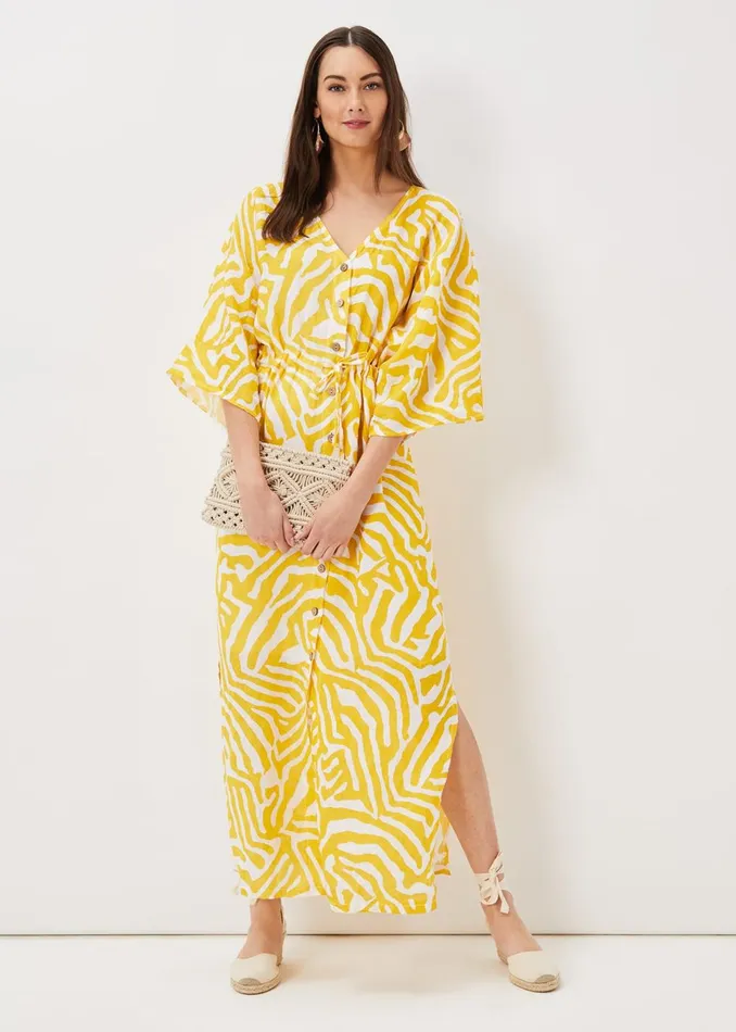 Women Phase Eight Maxi Dresses Dena Linen Zebra Print Maxi Dress Yellowwhite