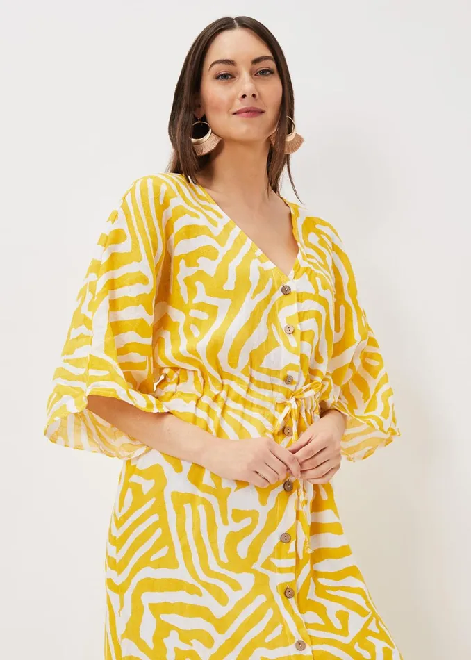 Women Phase Eight Maxi Dresses Dena Linen Zebra Print Maxi Dress Yellowwhite
