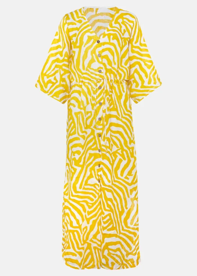 Women Phase Eight Maxi Dresses Dena Linen Zebra Print Maxi Dress Yellowwhite