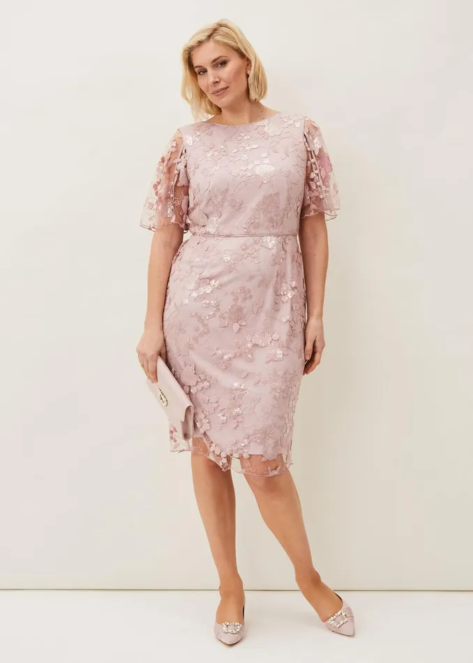 Women Phase Eight Maxi Dresses Harlow Sequin Lace Dress Dusty Rose