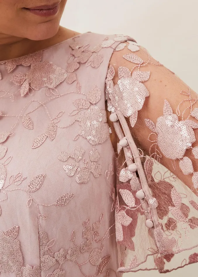 Women Phase Eight Maxi Dresses Harlow Sequin Lace Dress Dusty Rose