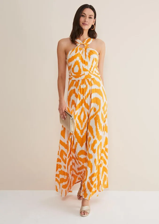 Women Phase Eight Maxi Dresses Maude Printed Jersey Maxi Dress Orangecream