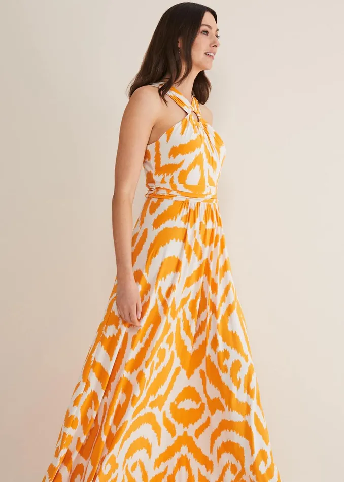 Women Phase Eight Maxi Dresses Maude Printed Jersey Maxi Dress Orangecream