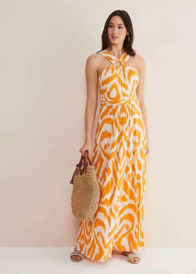 Women Phase Eight Maxi Dresses Maude Printed Jersey Maxi Dress Orangecream