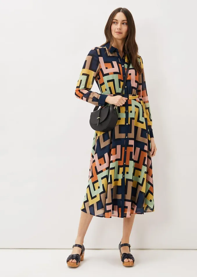 Women Phase Eight Maxi Dresses Milano Shirt Dress Multicoloured