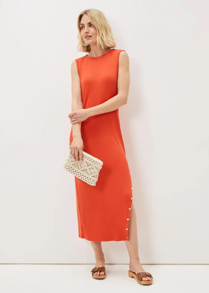 Women Phase Eight Maxi Dresses Reya Ribbed Column Midi Dress Burnt Orange