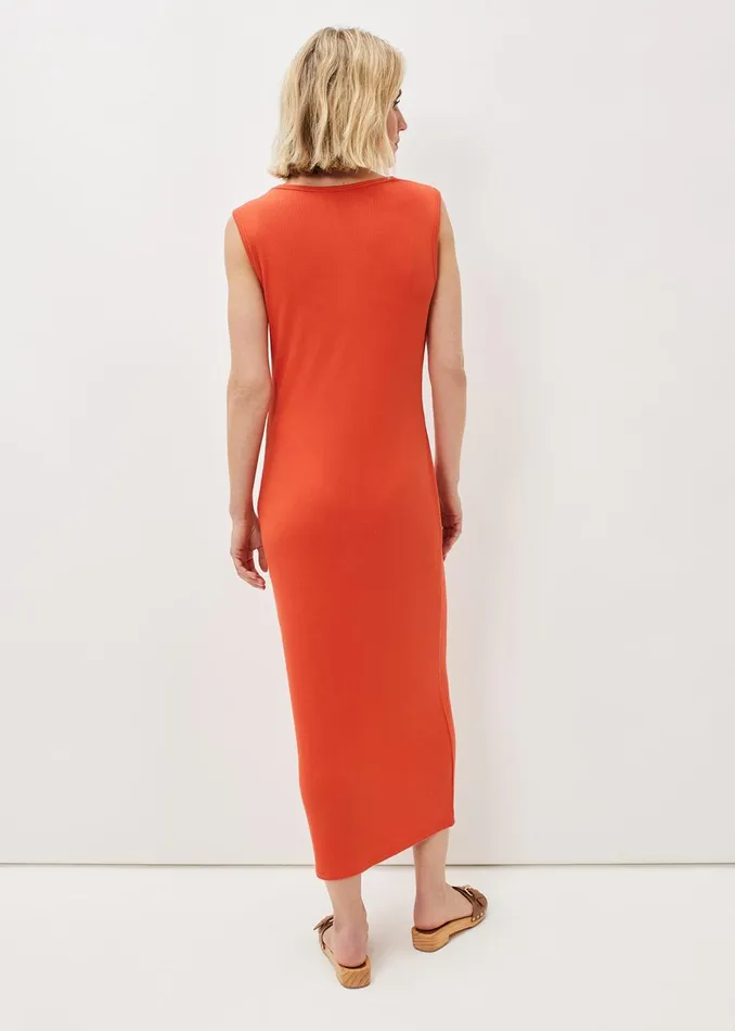 Women Phase Eight Maxi Dresses Reya Ribbed Column Midi Dress Burnt Orange