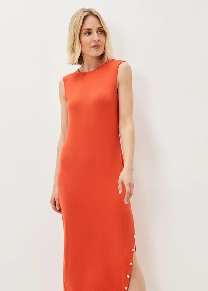 Women Phase Eight Maxi Dresses Reya Ribbed Column Midi Dress Burnt Orange