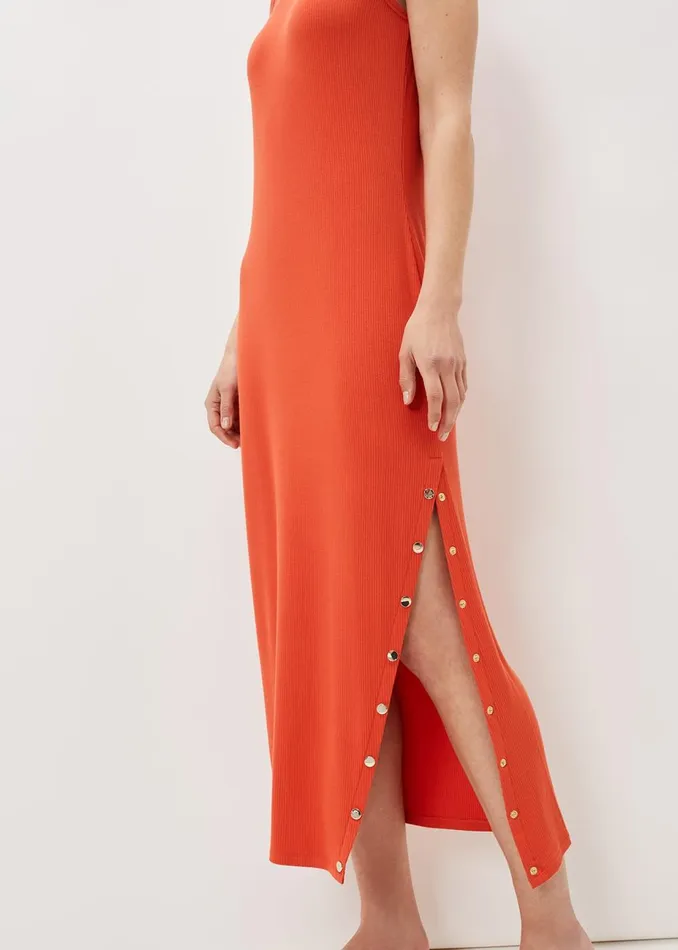 Women Phase Eight Maxi Dresses Reya Ribbed Column Midi Dress Burnt Orange
