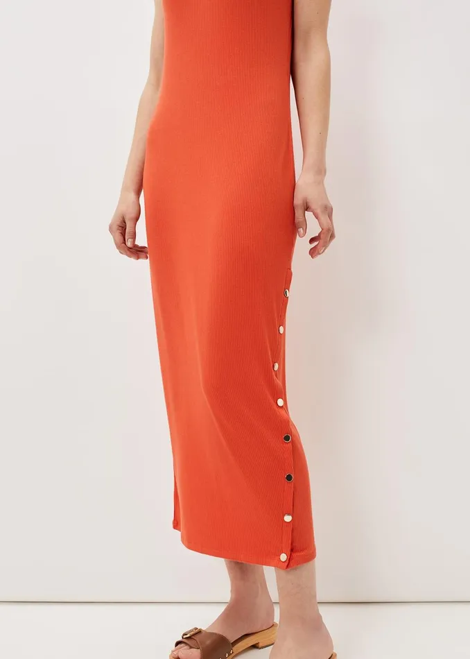 Women Phase Eight Maxi Dresses Reya Ribbed Column Midi Dress Burnt Orange