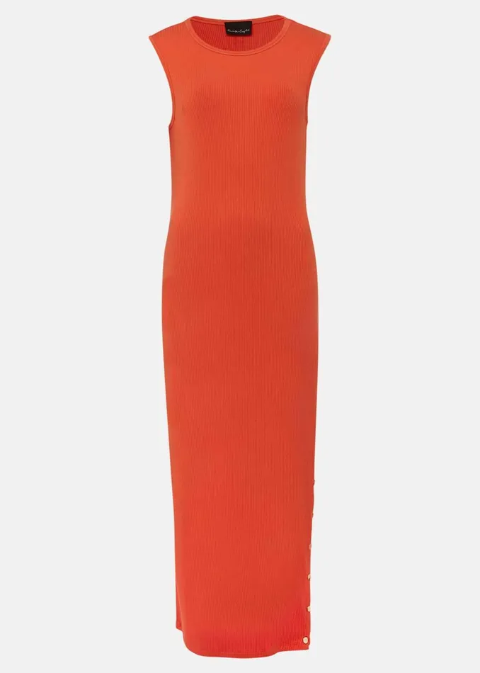 Women Phase Eight Maxi Dresses Reya Ribbed Column Midi Dress Burnt Orange