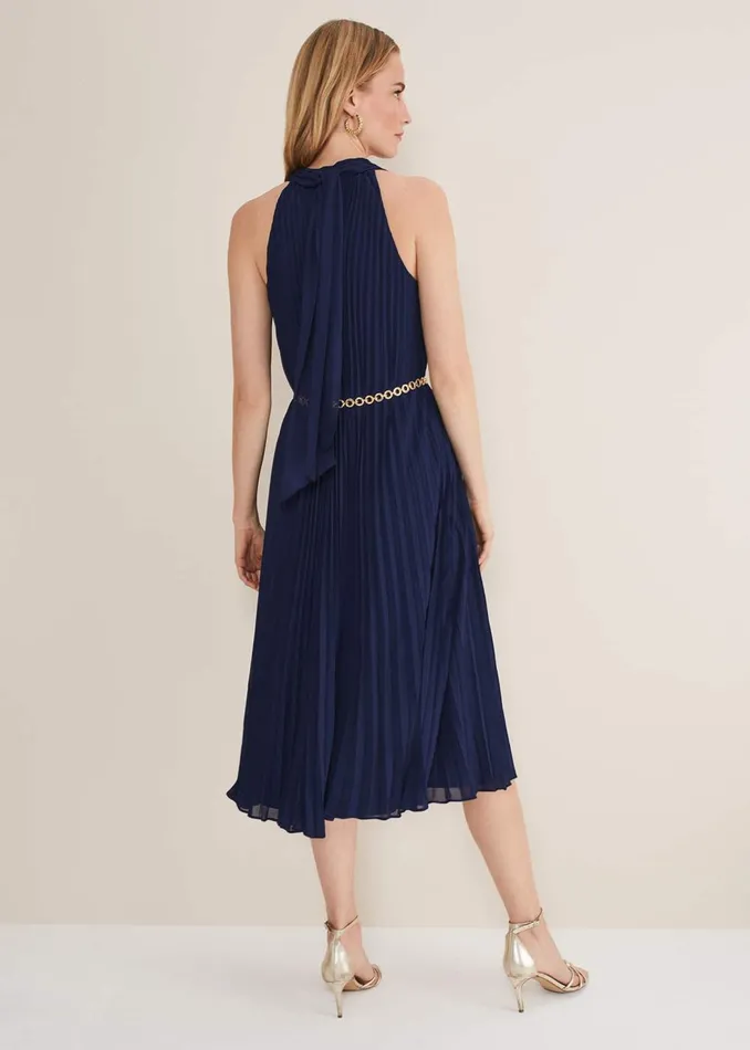 Women Phase Eight Maxi Dresses Tabitha Pleated Midi Dress French Navy