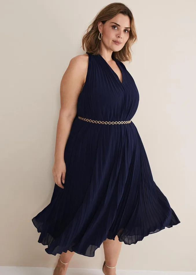 Women Phase Eight Maxi Dresses Tabitha Pleated Midi Dress French Navy