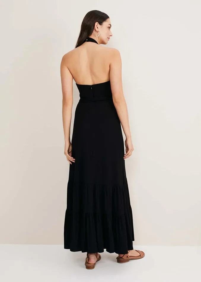Women Phase Eight Maxi Dresses Valeria Jersey Halter Neck Dress Black